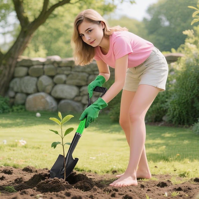 Highlight Kids Shovel, Small Shovels for Digging, Overall Length 28 Inches, Mini D Handle, Gardening Shovel, Metal Beach Shovel, Camping, Snow, Fiberglass Handle, Green - Image 4
